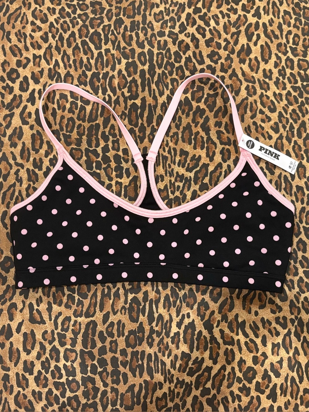 [ON HOLD] VS PINK All-day cotton low-scoop racerback polka dot bralette